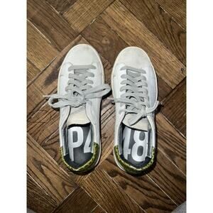 P448 John White Leather Sneakers - Green Python Embossed Heel - Size 36 (US 6)